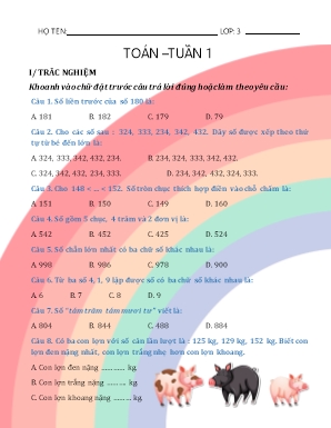 Bài tập cuối tuần môn Toán Lớp 3 sách Kết nối tri thức